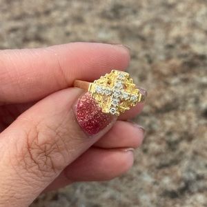 14K Solid Gold Two-Toned Cross Ring with Natural Diamonds
